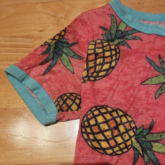 Bibi Pink Pineapple T-shirt, Blue Collar& Sleeve, Size Small - Picture 3 of 6